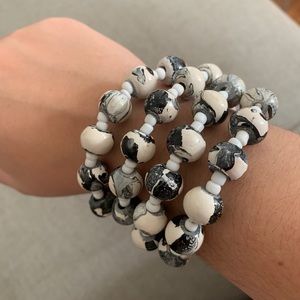 Marble Black White Bead Cuff Bracelet